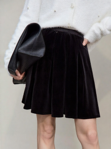 AMII | Youthful School Style High-Waist A-Line Velvet Short Skirt