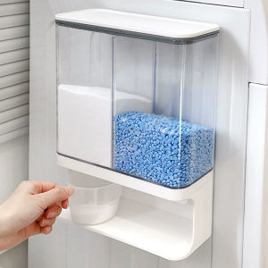 Laundry Powder Storage Box Wall Mounted Moisture Proof Dishwasher Liquid Soap Quantitative Container Storage Bin Household Organizer