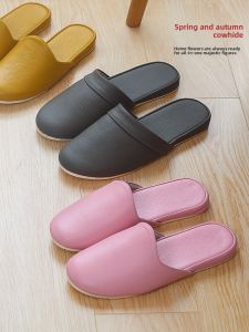 DTHN | Handmade Leather Slip-On Slippers Indoor Home Use Anti-Slip Wooden Floor Suitable For Men And Women Spring Autumn Season