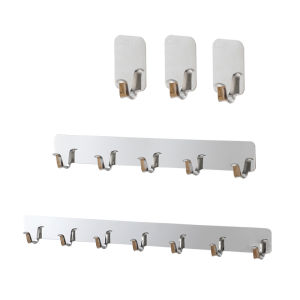 Stainless Steel Adhesive Hooks Multi-Row Wall-Mounted Bathroom Clothes Strong Adhesive Hooks Multiple Connected Glue Hooks