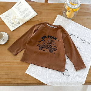 Childrens Long Sleeve Cotton T-Shirt round Neck Base Layer Loose Fit Cartoon Graffiti Print Comfortable Breathable Kids Top
