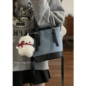 Fashion Contrast Color Bucket Bag Trendy Design Womens Shoulder Crossbody Handbag Soft Surface Zipper Closure