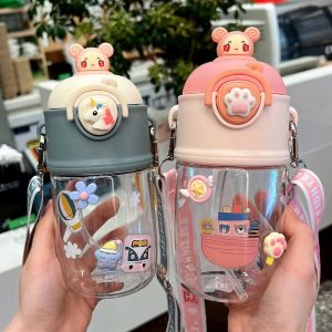 4 สี 600ml ขวดน้ำน่ารักแบบพกพาพร้อมสติกเกอร์ FREE - S504