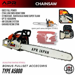 Mesin Senso Chainsaw APR JAPAN 5800 22INCH 2tak gergaji pohon kayu