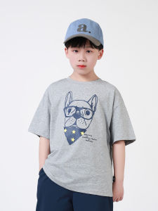 Boys Short Sleeve T-Shirt Cool Sensation Summer Clothing Cartoon Print Casual Cotton Blend round Neck Top for Children