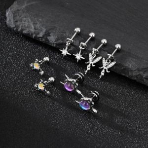 Kemstone Stainless Steel Devil Horn Fairy Star Purple Acrylic Stud Earrings for Men Women