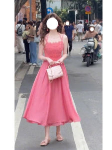 Princess Style Lace Trim A-Line Long Dress Beach Vacation Wind Elegant Waist-Cinching Strapless Gown Summer New Womens Fashion