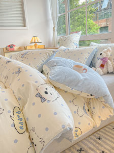 Thickened Pure Cotton Coral Fleece Bedding Set Cartoon AB Face Milk Velvet Winter Warm Quilt Cover Sheet Three Piece Set