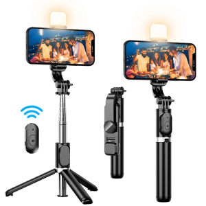 Q02S Portable Bluetooth Selfie Stick Phone Holder Retractable Multifunctional Tripod With Selfie light Wireless Remote Shutter