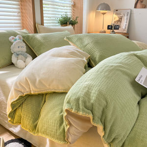 NAIYOUCHENG | Coral Fleece Houndstooth Bed Four Pieces Set Double Sided Warm