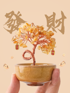 Bộ Sưu Tập Phong Cách Trung Hoa Mới BHM Bonsai Cây Cỏ Pha Lê Vàng Trang Trí Phòng Khách Tủ TV Quà Tặng Chuyển Nhà