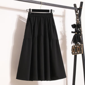 Womens Pocket Skirt Hepburn Style High Waist Western Style Slimming Mid-Length Umbrella Skirt Summer New Arrival Plus Size Casual Dress