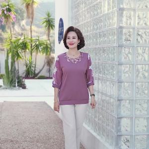 [92% Positive Rate ] Summer Middle-Aged Mom Outfit Summer Set Small Shirt Top Pants Two-Piece Set Middle-Aged Womens Chiffon Shirt T T-shirt