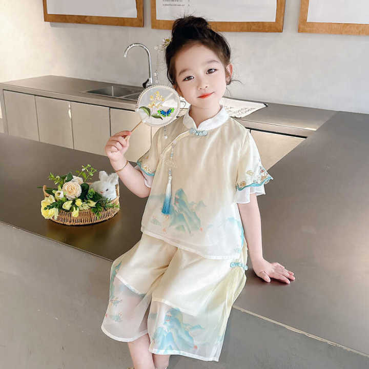 Little Girl Summer Landscape Embroider Suit 2024 New Ancient Costume ...