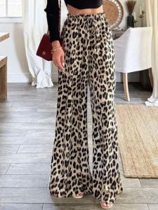 Quần Ống Rộng in Họa Tiết Da Báo Thường Ngày Cho Nữ Quần Dài Ống Đứng Đơn Giản Phong Cách Đường Phố Dệt Kim Polyester