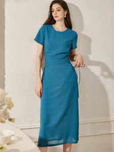 Roey s house | Unique Designed Pleated Waist Dress Slimming Blue