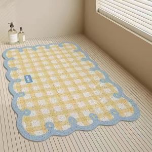 KS เสื่อปูห้องน้ำกันลื่นดีไซน์ลายสก็อตน่ารักสำหรับใช้ในห้องน้ำและห้องครัว