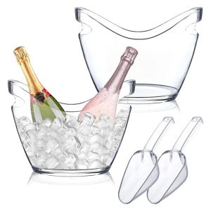 Clear 4L Ice Bucket Ice Shovel Plastic Beverage Tub for Wine Champagne Cocktail Bar Portable Fruit Storage Basket for Parties