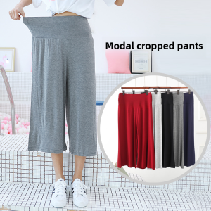 เอวสูง Modal เจ็ดครึ่งกางเกงขากว้างผู้หญิงฤดูร้อนสบายๆเต้นรํากางเกงถักผ้า Capri ความยาว
