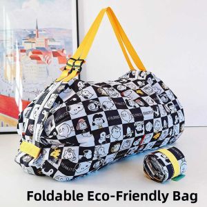Portable Foldable Shopping Bag Cartoon Design Eco-friendly Ultra-light Storage Bag Large Capacity Mommy Bag Nylon Material Single Shoulder Handle