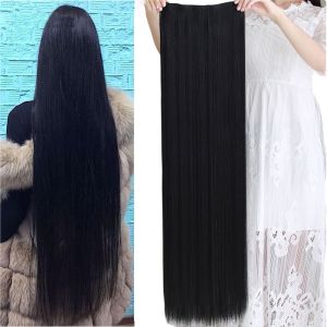 100 cm Super Long Straight Hair Extension/5 Strong Clips In The Hairpiece Natural Black Synthetic Hair Wig for Women