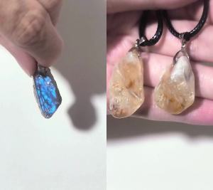 one set 3 pendants necklaces for rm18  citrine and labradorite raw crystal pendants necklaces