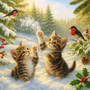 Huacan New Arrivals Diamond Painting Two Cats Winter Forest Diamond Mosaic Animal Landscape Art Decorative Paintings
