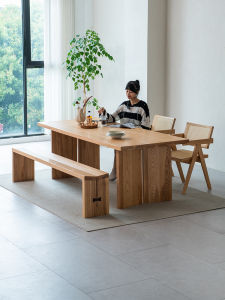 Nordic Style Solid Wood White Basswood Living Room Dining Table And Chair Combination Simple Original Wood Rectangle Table