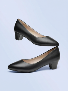 Reddragonfly | Interview Career Pumps Black High Block Heel Genuine Leather Soft Sole