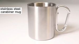 SILVER KNIGHT Stainless Steel Cup Carabiner Mug with D Ring Handle for Camping and Hiking