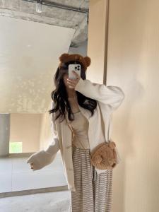 Loose Casual Knitted Open Cardigan Korean Style Lazy Style Horn Button Sweater Outerwear for Women Autumn Season Commute Style