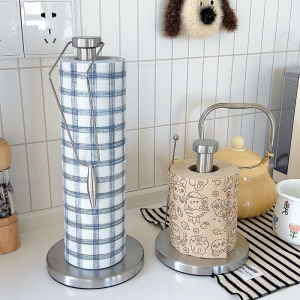 INS Stainless Steel Kitchen Roll Stand Countertop Tissue Holder Fork Waist Large Roll Paper Holder Plastic Wrap Storage Rack