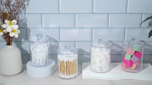 Acrylic Makeup Organizer Cotton Swabs Qtip Container Cosmetic Jewelry Cotton Pad Storage Box for Bathroom Organization