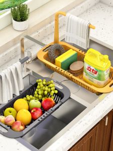 Adjustable Expandable Kitchen Sink Fruit Vegetable Drain Basket Plastic Storage Rack Organizer New Model Home Use