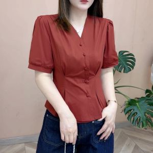 Elegant Slimming Design Versatile Short Sleeve Shirt Womens Fashionable French Style Summer New Arrival Polyester Fiber