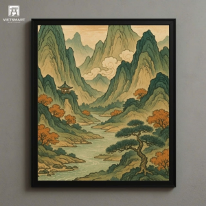 Tranh Nghệ thuật "Núi Non Hùng Vĩ" VIETSMART ART - Tranh Thủy mặc 60 x 70cm