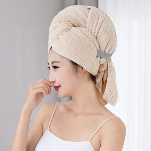 Super Absorbent Elastic Band Head Towel for Womens Hair Drying - Extra Large Microfiber Hair Towel Wrap with Headband