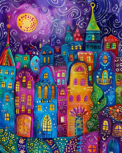 Scenic Night City Hot Air Balloon Landscape Jigsaw Puzzle 1000PCS-50X70CM Stress Relief Puzzle Wall Art Decor Gift