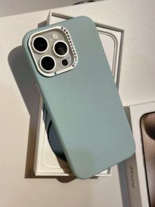  16Promax Pure Color Leather Phone Case Suitable for 14Promax Water Diamond Shell 15Promax High-End Pure Color 14 Leather Shell Magnetic Attraction Fairy Style