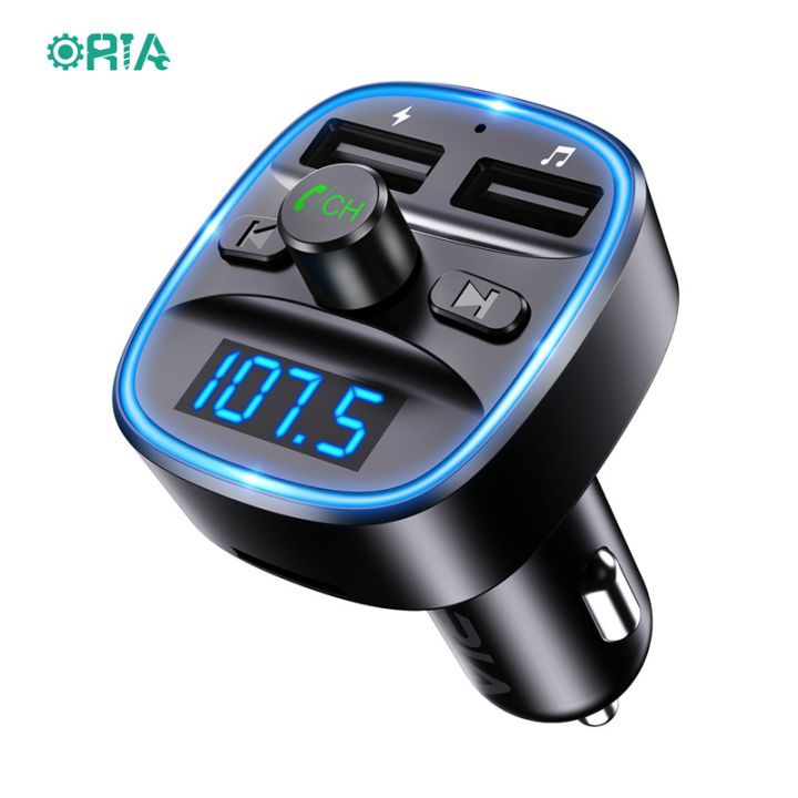 ORIA Bluetooth FM Transmitter for Car Wireless in-Car Radio Adapter Car  Kit, Universal Car Charger with Dual USB Charging, Hands-Free Calling,  Music