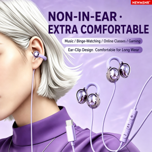 Newmsnr | Open Ear Clip Wired Earphones Type-C 3.5mm Headphones with Mic Volume Control Non In-Ear Sports Gaming Music Headset For Samsung