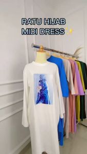 Midi Dress Terbaru 2024 Ratu Hijab Midi Bahan Kaos Katun Combed Apk Sablon Long Tunik Wanita Oversize Ootd Hijab