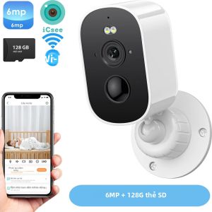 Camera IP Năng Lượng Mặt Trời Ngoài Trời 6MP Không Dây WiFi 3K HD Tầm Nhìn Ban Đêm Màu Sắc Báo Động Chuyển Động PIR Pin 4800mAh Chống Nước Màu Trắng
