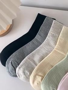 Tất Cotton Sọc Dọc Nhật Bản Dành Cho Nữ Suxinaimin Màu Kem Cổ Thấp Hợp Thời Trang Thoáng Khí Cho Mùa Xuân Và Mùa Hè