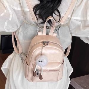 กระเป๋าเป้สะพายหลังสีชมพูน่ารักสำหรับเด็กผู้หญิง กระเป๋าสะพายไหล่แบบคู่ กระเป๋าใส่หนังสือสไตล์นักศึกษาแฟชั่นฤดูใบไม้ร่วงปี 2025