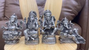 Tượng phật voi ganesha bằng đồng mạ bạc 4 tư thế