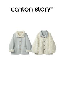 Cantonstory | Retro Blue Fur Leather Integrated Short Coat