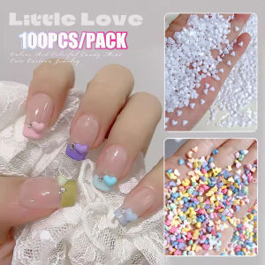 Dorisna 100Pcs Macaron Mini Love Heart Charms for 3D Nail Art Decoration Resin Nail Charms Rhinestone