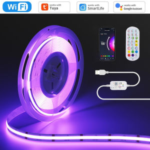 USB 5V WiFi COB RGB LED Strip 1M 2M 3M 4M 5M Remote Control TV Back Game Room Light Deco Tuya Smart Life APP F Alexa Google Home