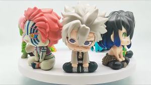 Bandai | 8Pcs/Set Demon Slayer Figure Toy Anime Kimetsu no Yaiba Q Version Sitting Lookup PVC Figurine Model Doll Birthday Gifts